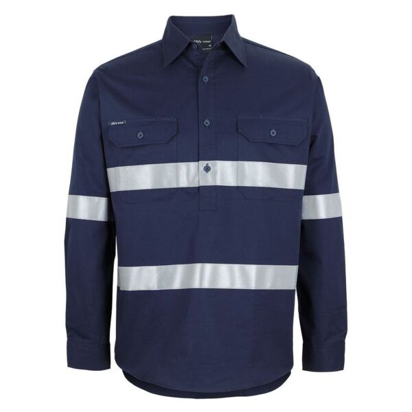 Mens Close Front Long Sleeve 150G Work Shirt Reflective Tape Thumbnail