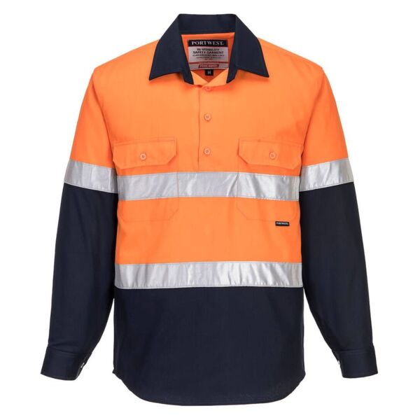 Womens Hobart Hi-Vis Contrast Half Button Shirt Long Sleeve Thumbnail