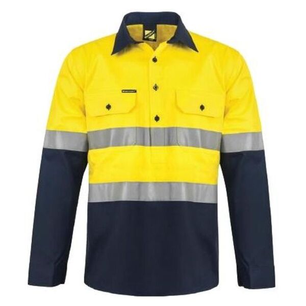 Mens Lightweight Half Placket Vented Cotton Drill Shirt With Semi Gusset Sleeve Thumbnail