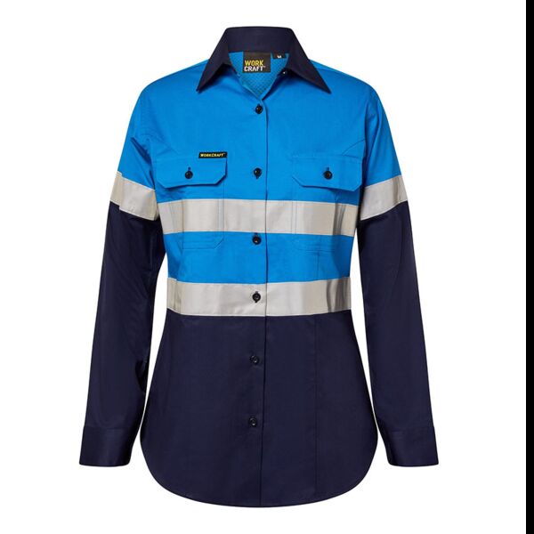 Womens Hi Vis Vented Cotton Drill Shirt CSR Reflective Tape Thumbnail